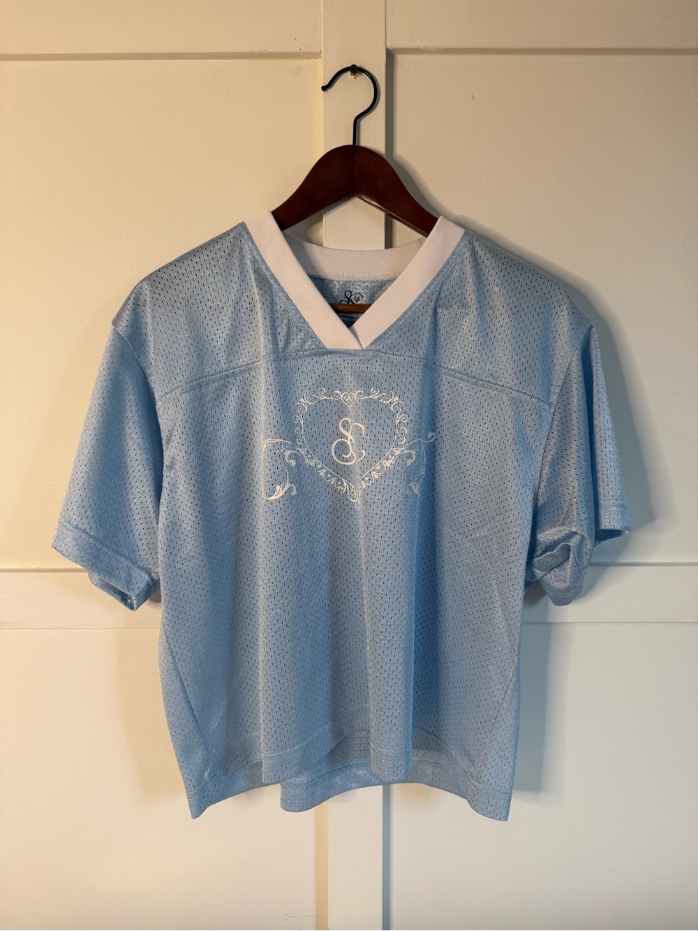Sabrina Carpenter Hot Topic Light Blue Jersey with White Trim